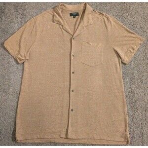 Banana Republic Linen Blend Brown Short Sleeve Button Down Polo Men's Large